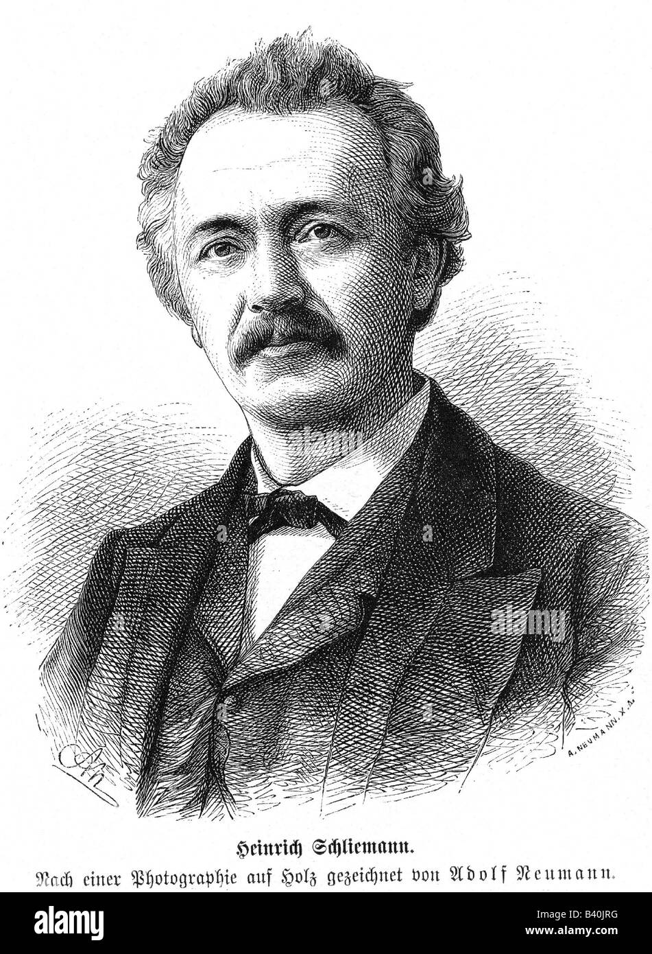 Schliemann, Heinrich, 6.1.1822 - 26.12.1890, archeologo tedesco, ritratto, incisione, di Adolf Neumann, , Foto Stock