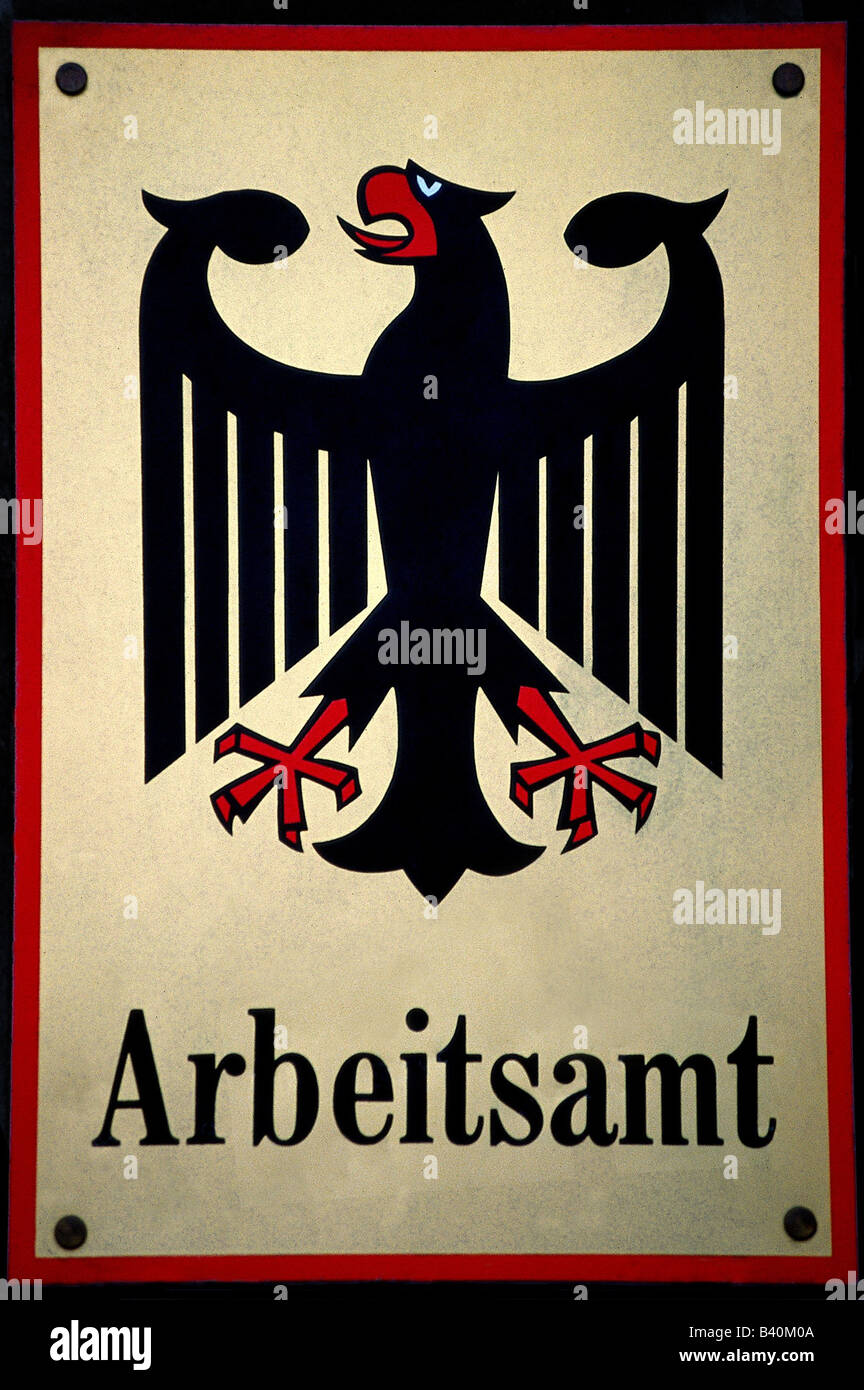 Geografia / viaggio, Germania, Baviera, Monaco di Baviera, ufficio occupazione, cartello con l'aquila federale, , Foto Stock