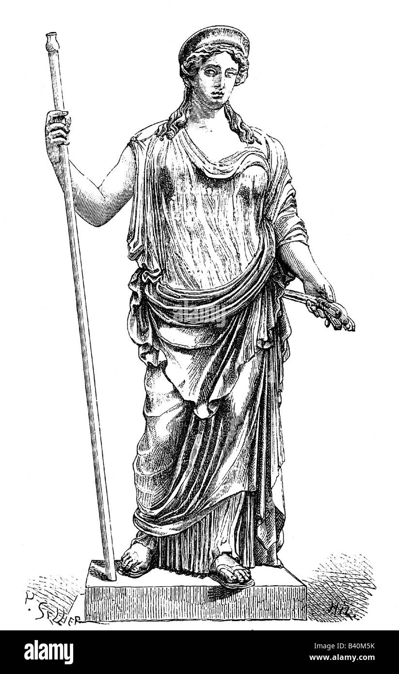 Demeter, dea greca del grano e della fertilità, incisione in legno di Sellier dopo l'antica statua, 19th secolo, Foto Stock