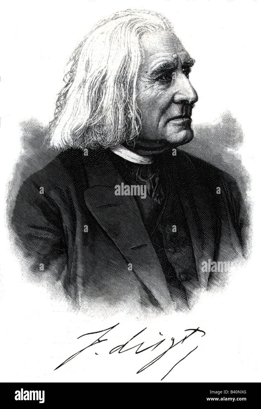 Liszt, Franz, 22.10.1811 - 31.7.1886, compositore e musicista ungherese, ritratto, incisione di L. Foto Stock