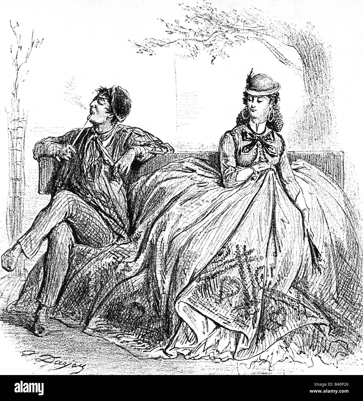 Moda, 19th secolo, moda donna, Francia, Crinoline, caricatura ba Dariou, incisione del legno, circa 1850, Foto Stock