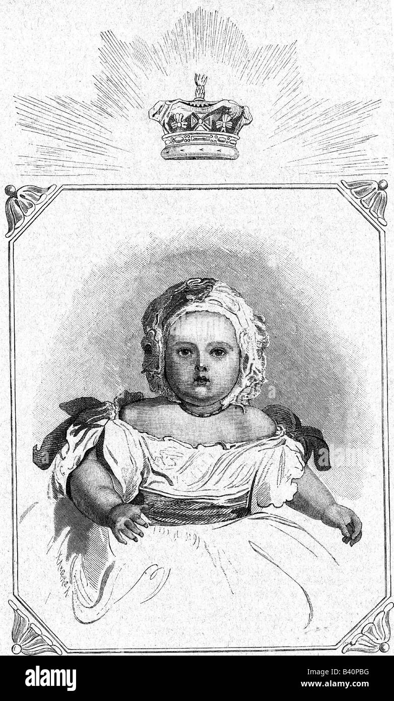 Victoria I., 24.5.1819 - 22.1.1901, Regina di Gran Bretagna e Irlanda 20.6.1837 - 22.1.1901, come bambino, incisione dopo la pittura di Franz , Foto Stock