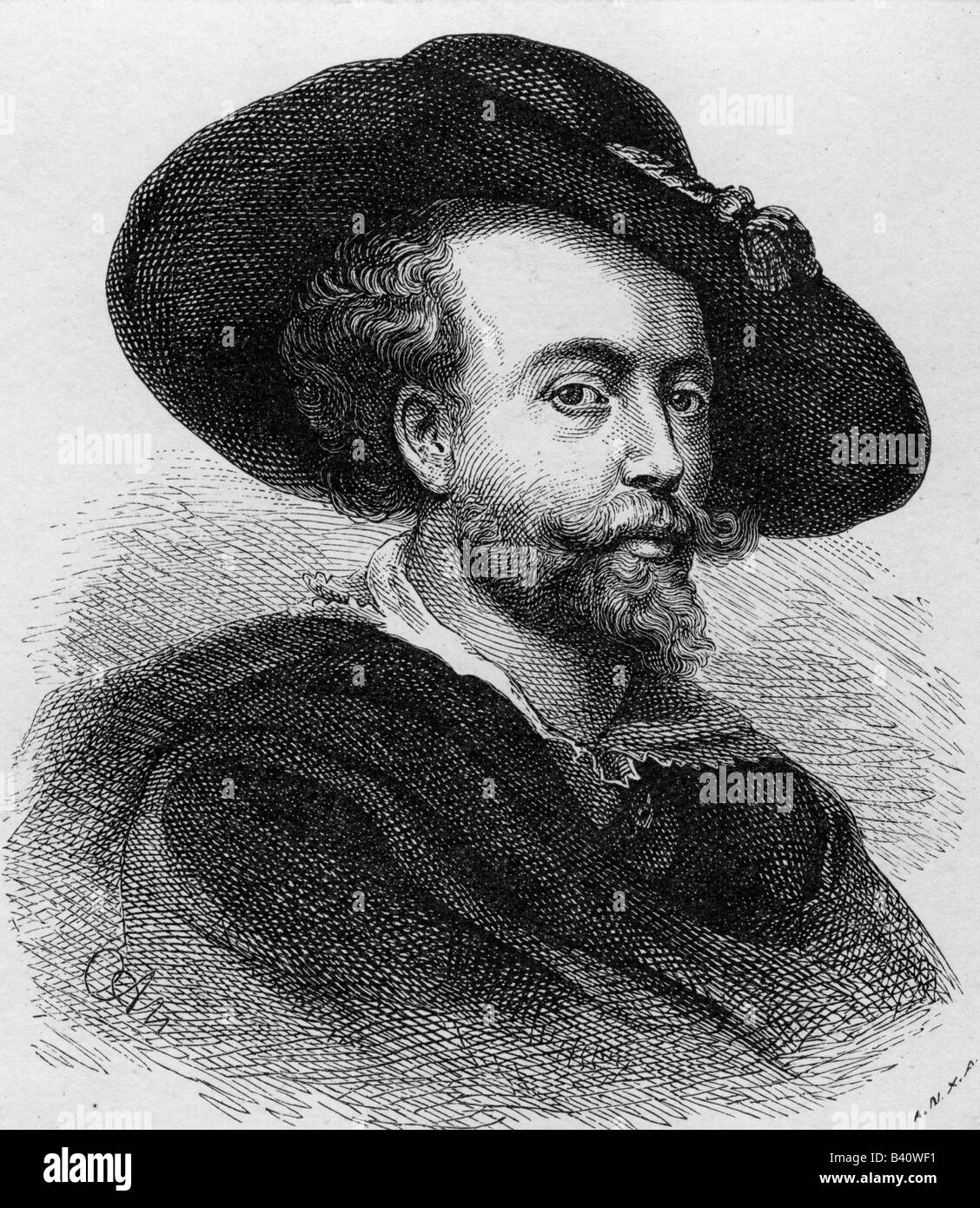 Rubens, Peter Paul, 28.6.1577 - 30.5.1640, artista olandese, ritratto, dopo autoritratto, incisione in legno di Adolf Neumann (1825 - 1884), 19th secolo, Foto Stock