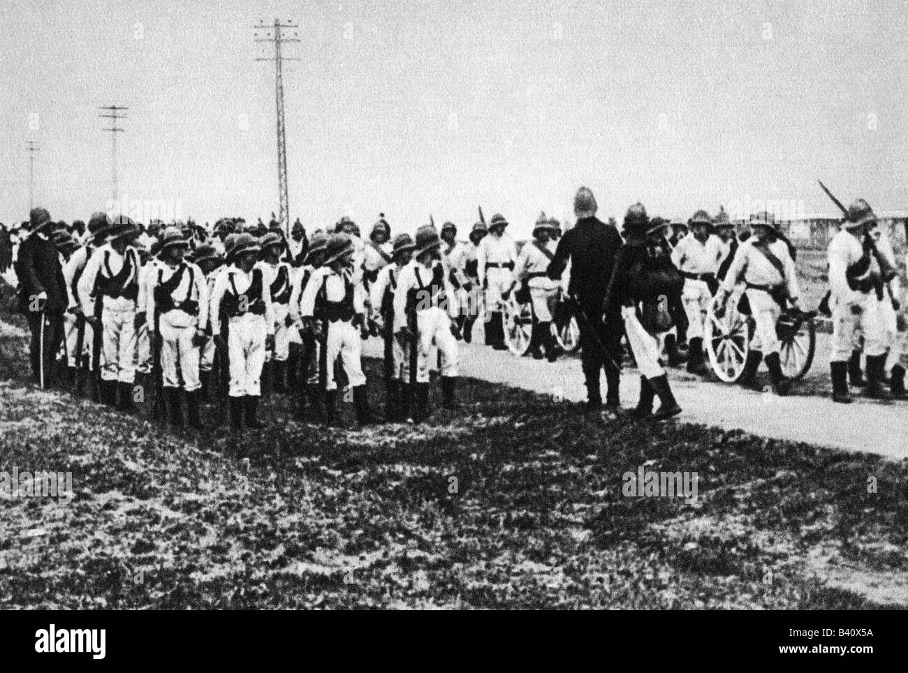 Geografia / viaggio, Cina, politica, marines tedeschi durante una perforazione, colonia tedesca Jiaozhou Bay, circa 1899, Foto Stock
