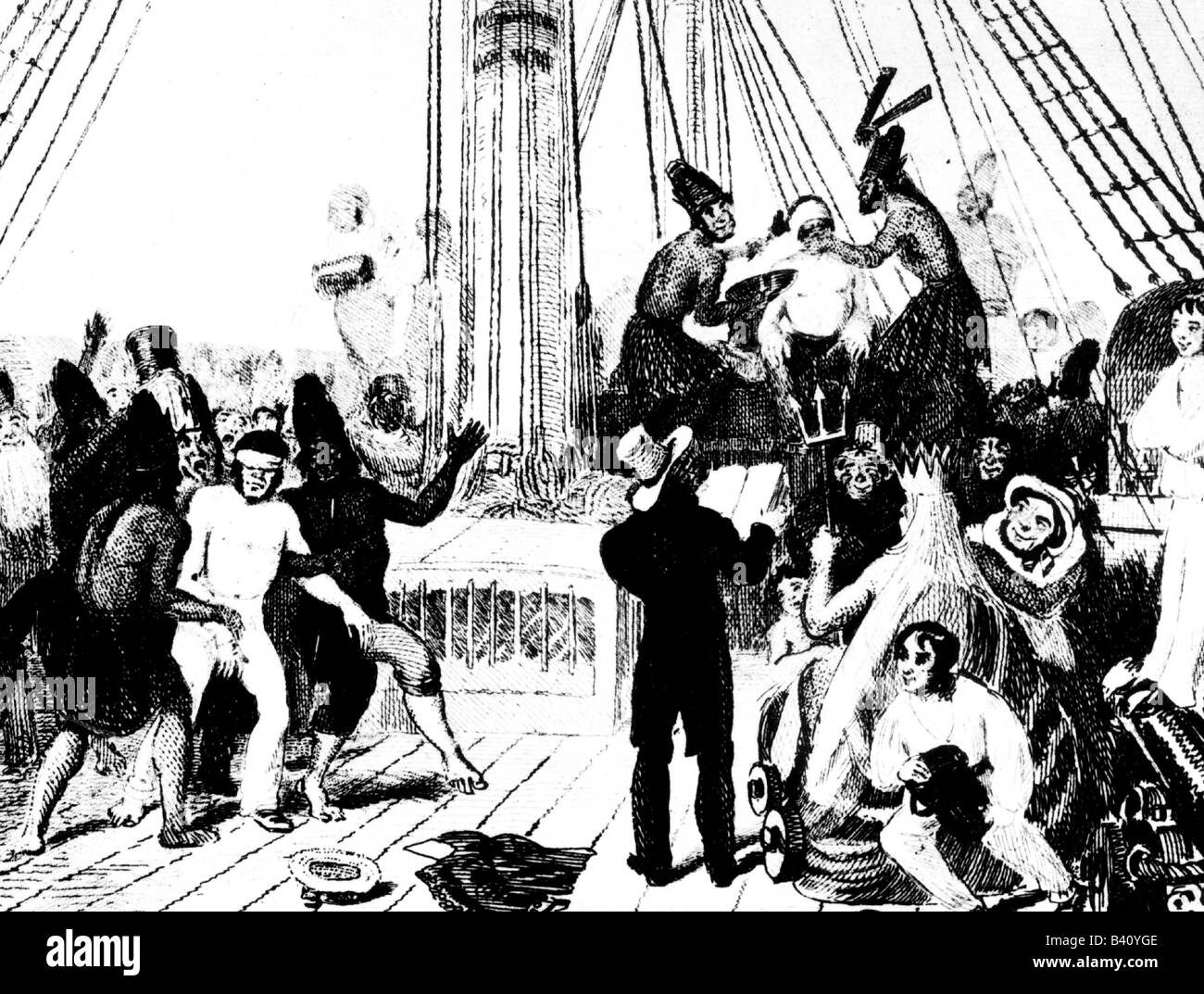 Darwin, Charles Robert, 12.2.1809 - 19.4.1882, naturalista britannico, cerimonia di attraversamento della linea a bordo di 'HMS Beagle', 1831, illustrazione anonima contemporanea, Foto Stock