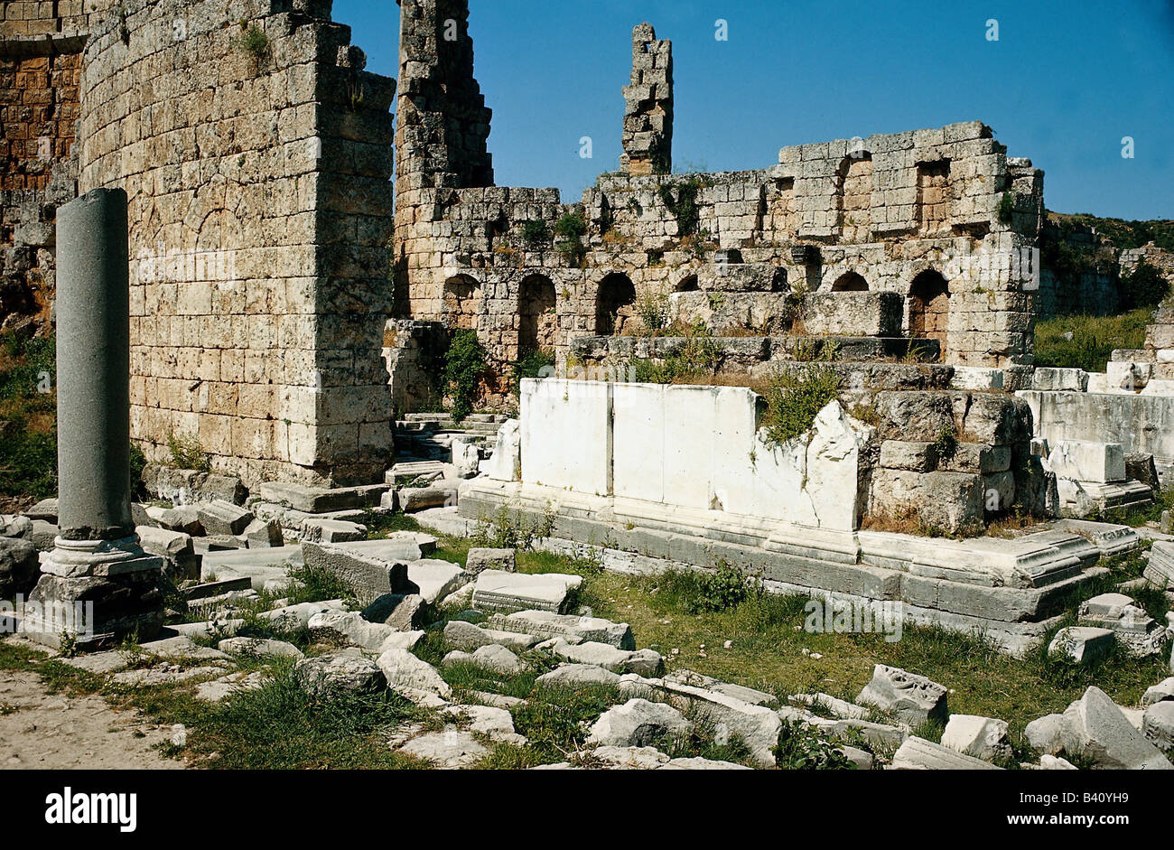 Geografia / viaggio, Turchia, Perge, basilica bizantina, rovine, scavi, antichità, Cappadocia, impero bizantino, chiesa, , Foto Stock