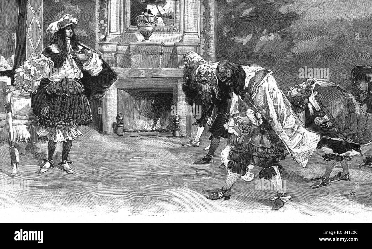 Luigi XIV, 5.9.1638 - 1.9.1715, re di Francia 14.5.1643 - 1.9.1715, ricevendo per la prima volta il suo ministro, 1661, incisione in legno dopo disegno di Rousseaeu, 19th secolo, , Foto Stock