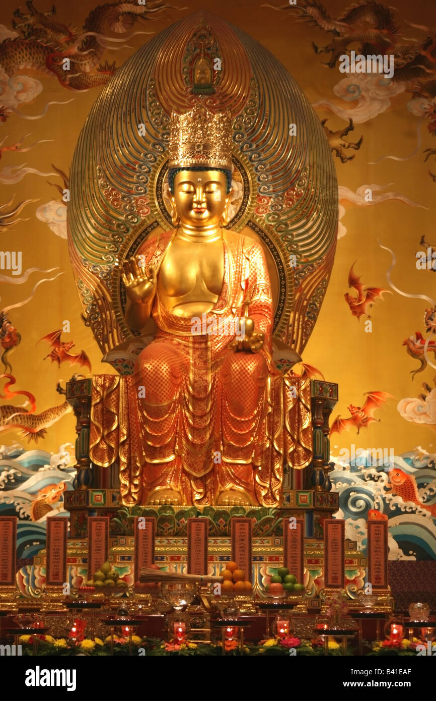 Statua di Budda , del Dente del Buddha tempio reliquie , Singapore Sud Est asiatico Foto Stock