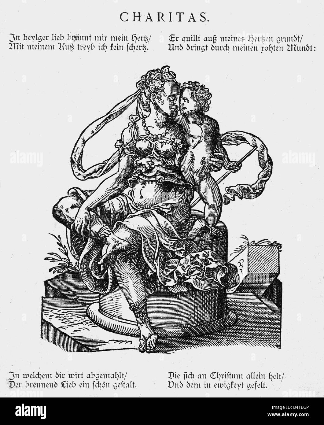 Allegorie, virtù, 'Amore' (Caritas), in legno di Jost Amman, Francoforte sul principale, 1599, , Foto Stock
