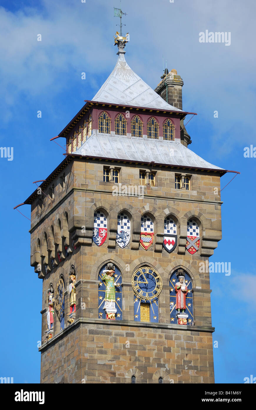 Clock Tower, Castello di Cardiff, Cardiff Wales, Regno Unito Foto Stock