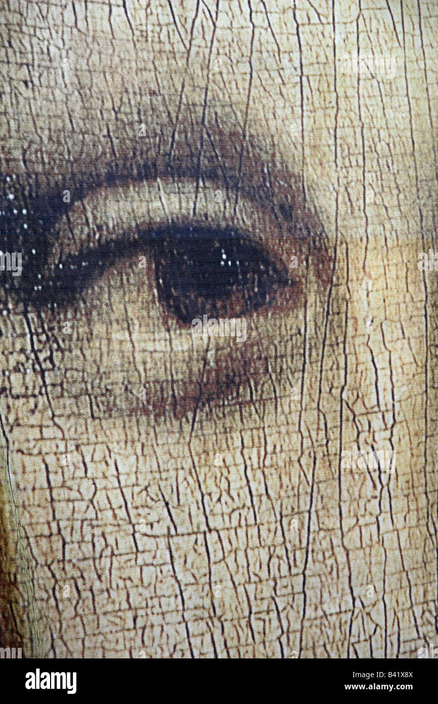 Gli occhi della Mona Lisa in una visualizzazione di un castello di Clos Luce nella città di Amboise nella regione della Loira Foto Stock