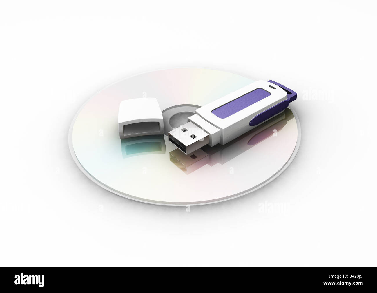 3D render di pen drive USB su CD Foto Stock