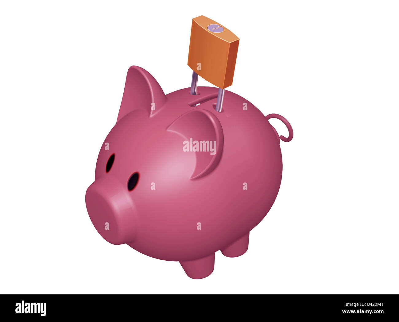 3D render di un salvadanaio con un lucchetto Foto Stock