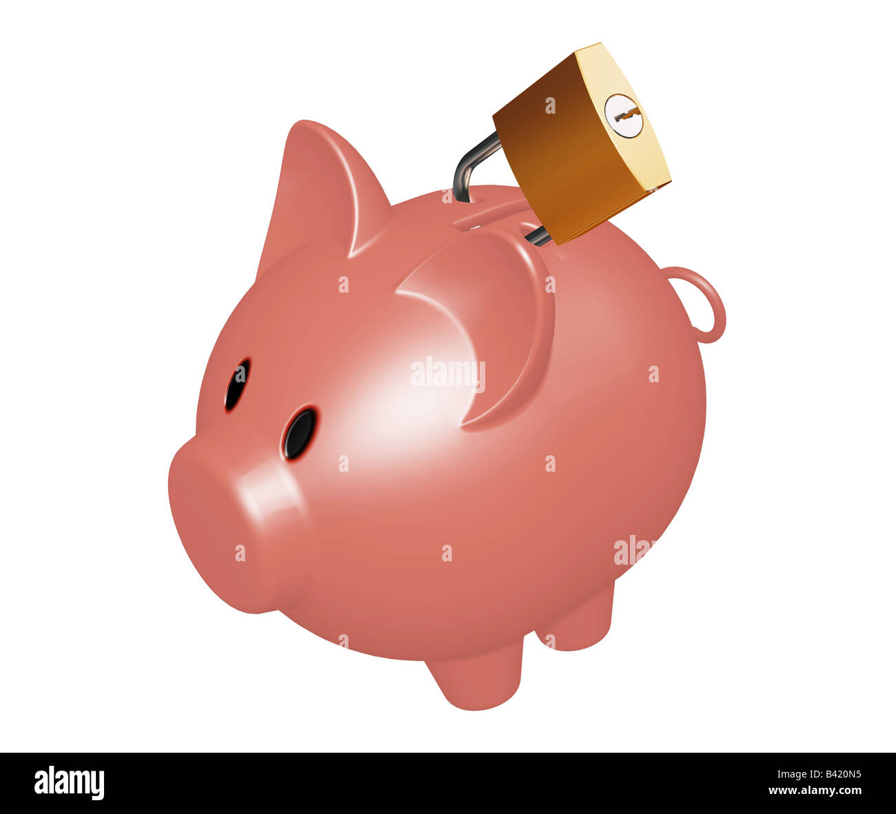3D render di un salvadanaio con un lucchetto Foto Stock