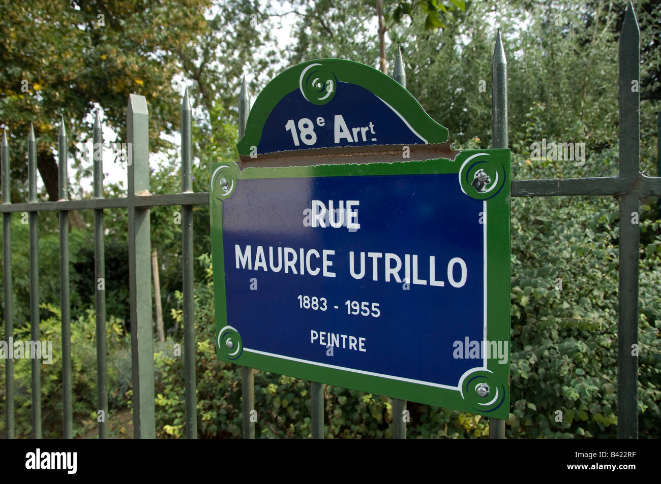 Rue Maurice Utrillo strada segno Montmartre Parigi Foto Stock