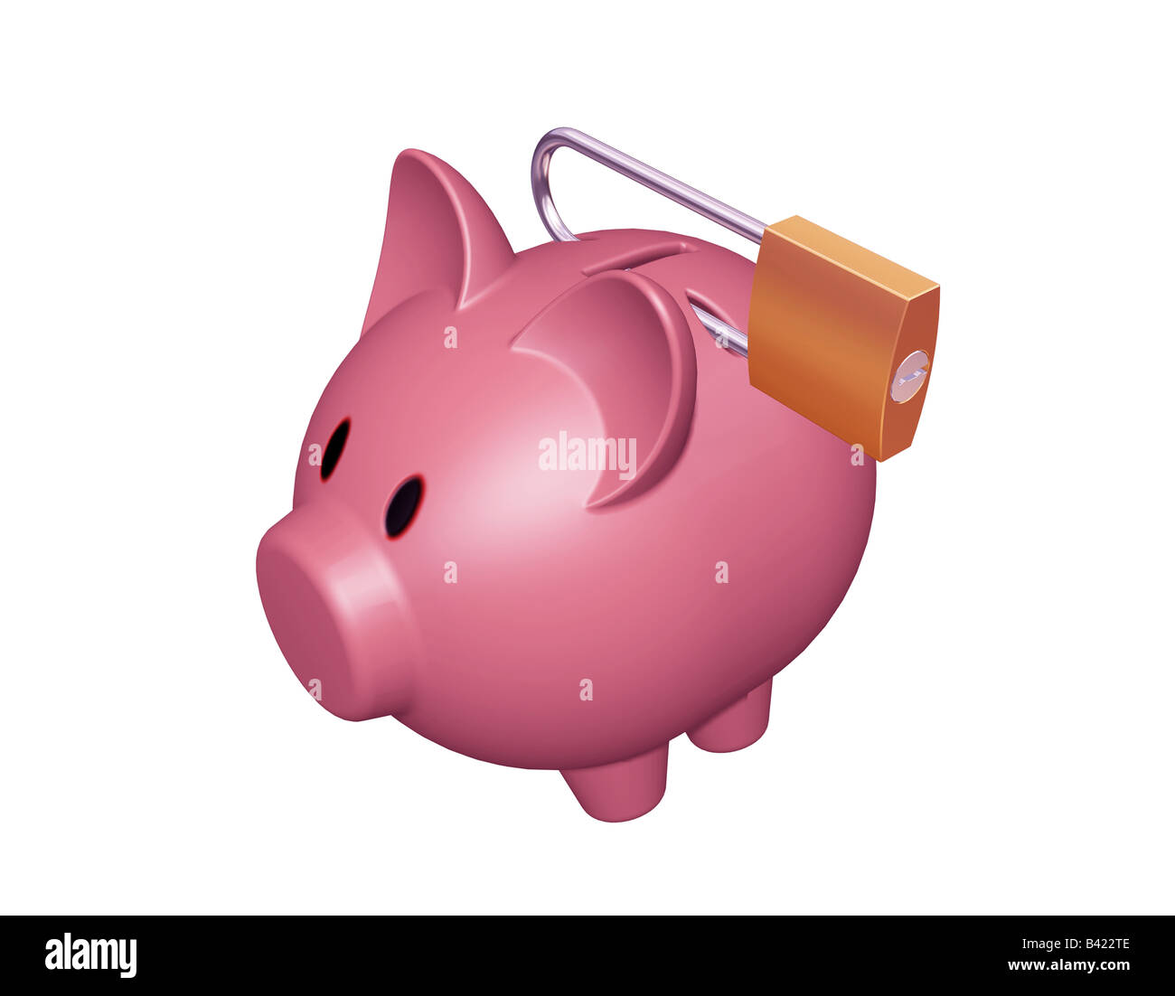 3D render di un salvadanaio con un lucchetto Foto Stock