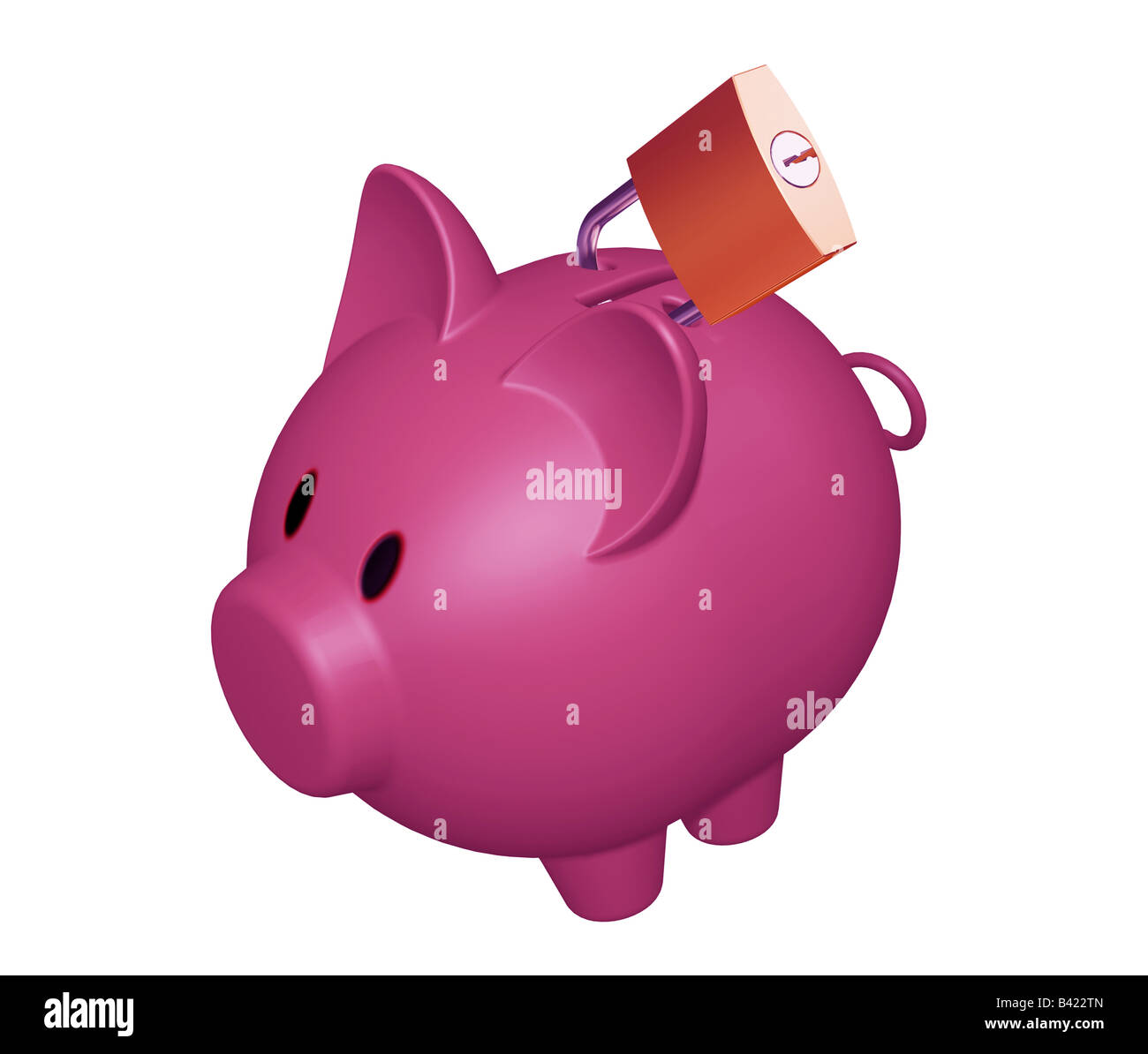 3D render di un salvadanaio con un lucchetto Foto Stock