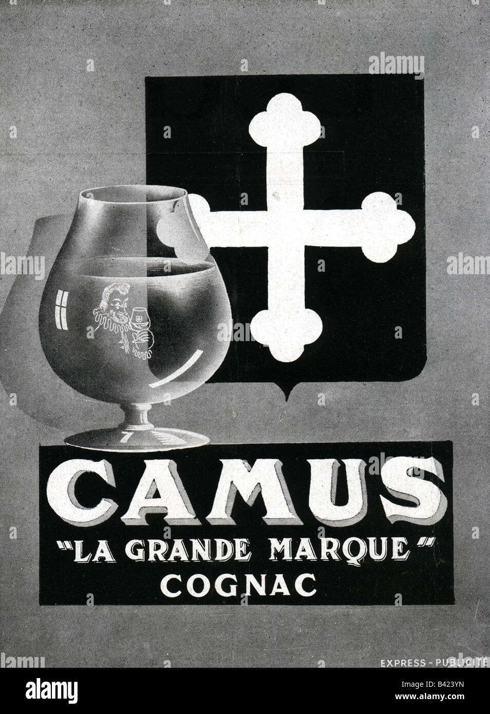 1945 Annuncio francese per Camus Cognac. Per solo uso editoriale Foto Stock