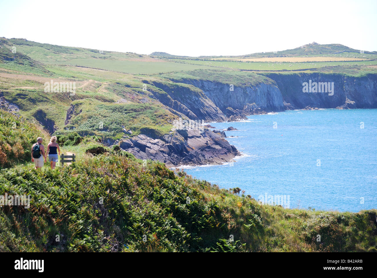 Vista del litorale, St.Justianians, Il Pembrokeshire Coast National Park, Pembrokeshire, Wales, Regno Unito Foto Stock
