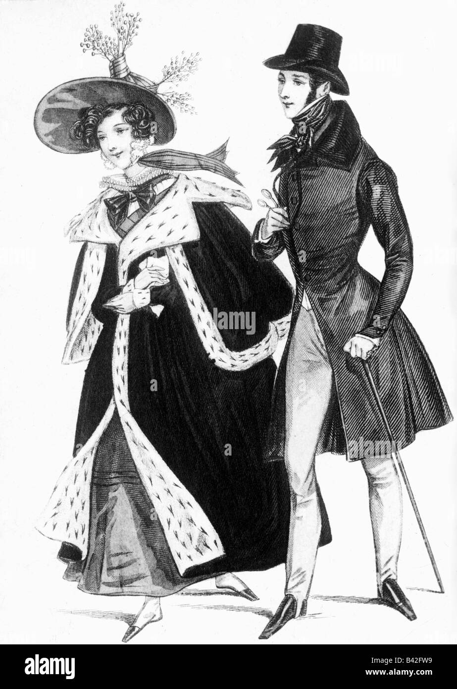 Moda, 19th secolo, moda donna e uomo, Germania, litografia, circa 1835, Foto Stock