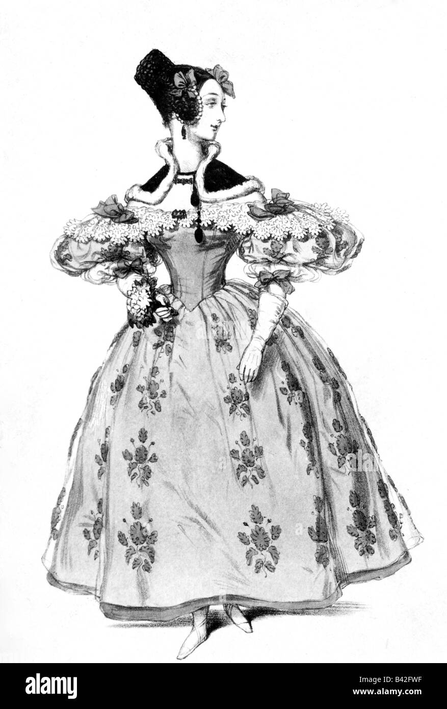 Moda, 19th secolo, moda donna, Francia, disegno di Paul Gavarni, Parigi, 1834, Foto Stock