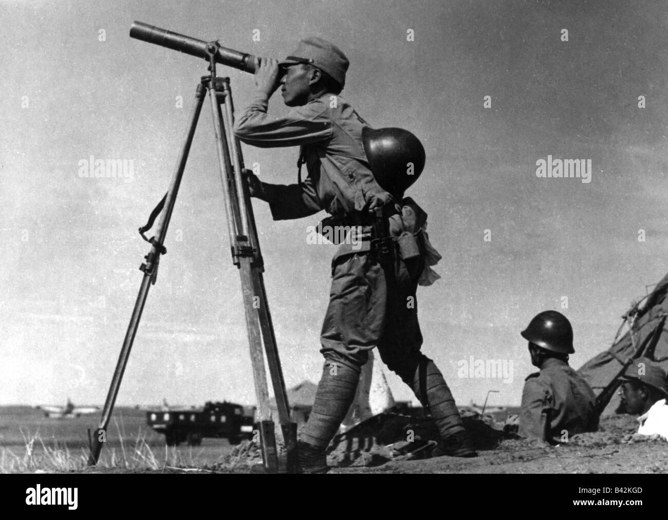 Cina, Seconda guerra cinese-giapponese, Manciuria, posto di osservazione giapponese, 1930s, , Foto Stock