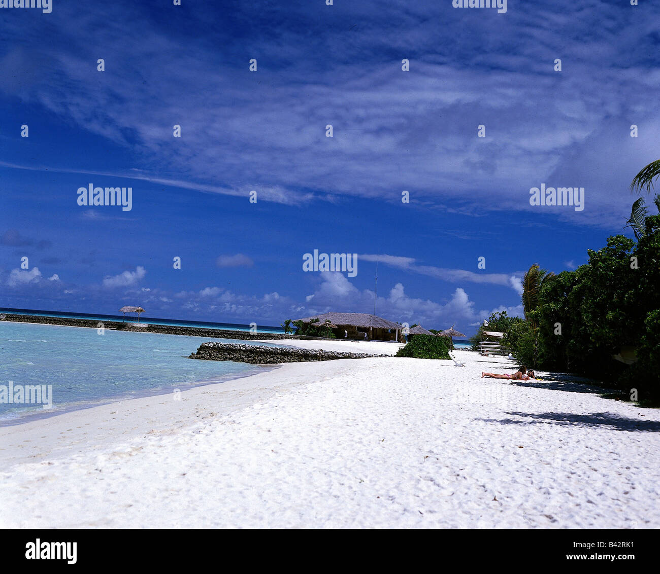 Geografia / viaggi, Maledive isole, Rihiveli isola, spiaggia, vacanza, vacanze, ferie, resort Foto Stock