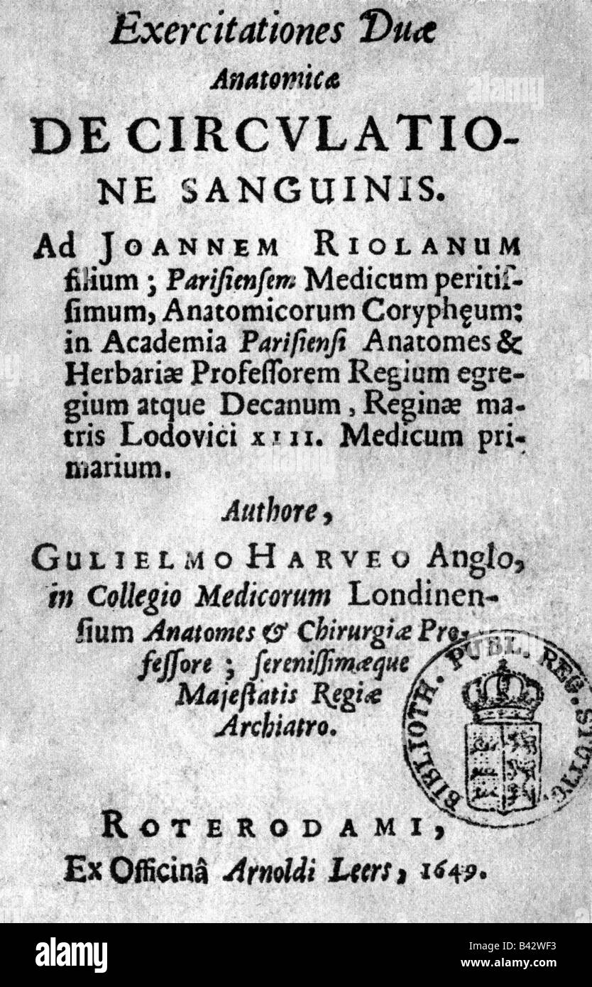 Harvey, William, 1.4.1578 - 3.6.1657, medico inglese, opere, , Foto Stock