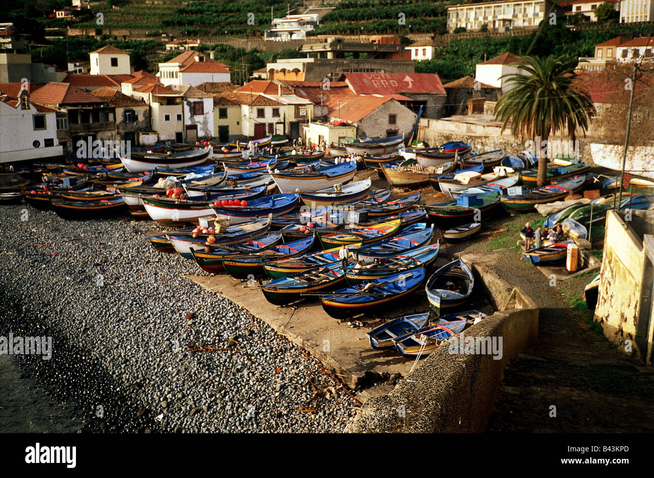 Geografia / viaggio, Portogallo, Madeira, Camara de Lobos, porto, porto di  pesca, guarda le barche da pesca, spiaggia, vacanza, vacanze, vacanza, a  cámara, villaggio, case, villaggio di pescatori, barca da pesca, barche,