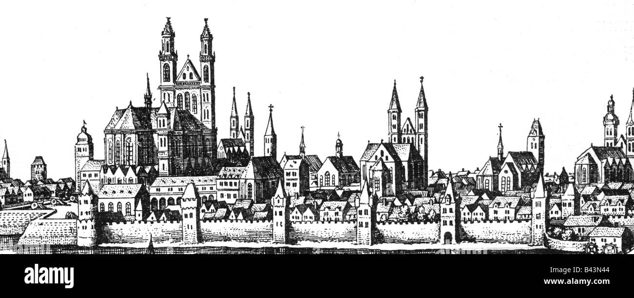 Geografia / viaggio, Germania, Sassonia-Anhalt, Magdeburg, città vista / città, cattedrale (costruito 1209 - 1520), incisione, 16th secolo, storico, storico, Europa, Lega Schmalkaldic, 1531 - 1546, Foto Stock