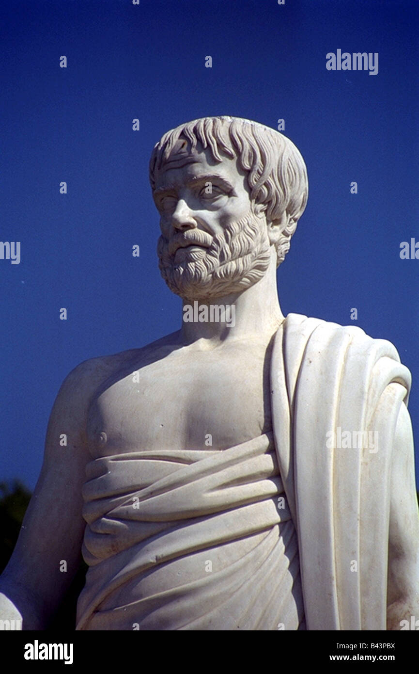 Aristotele, 384 - 322 a.C., filosofo greco, statua, Stagira, Grecia, dettaglio, ritratto, Foto Stock