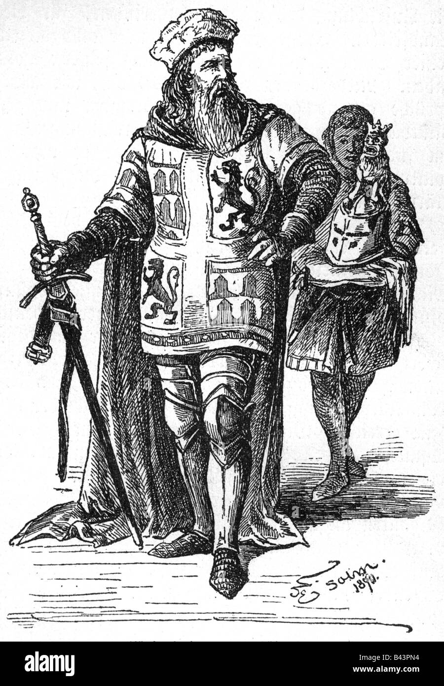 John 'The Blind', 10.8.1296 - 26.8.1346, Re di Boemia 7.2.1311 - 26.8.1346, a lunghezza intera, disegnato da E. Sohn, 1890, , Foto Stock