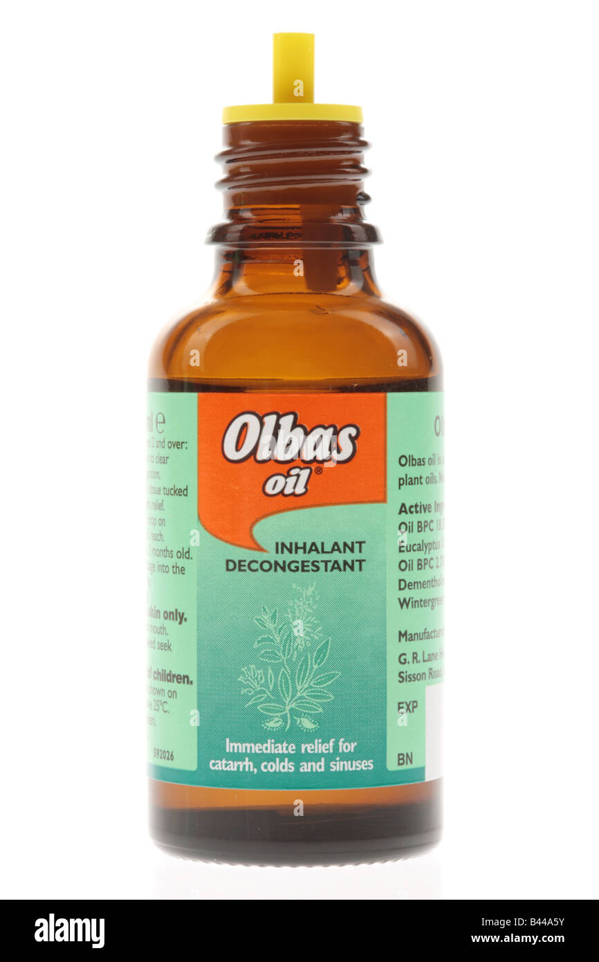 Bottiglia di olio olbas Foto Stock