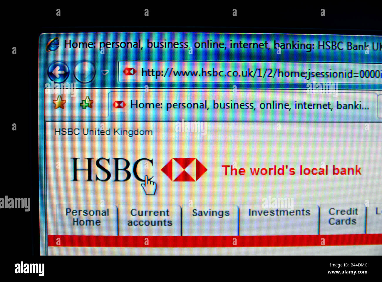 L'HSBC banche sito web creative di messa a fuoco e composizione Foto Stock