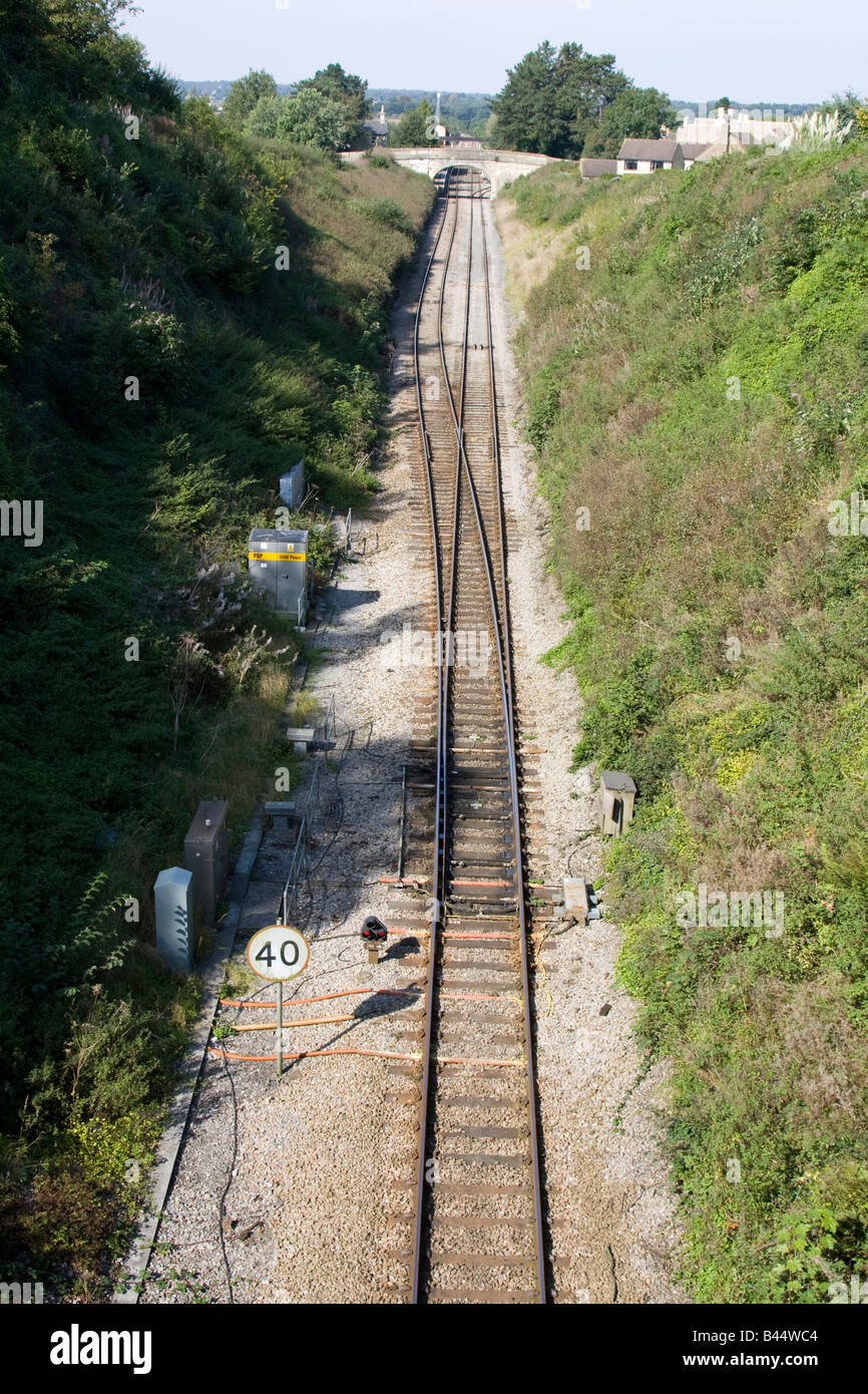 Traccia singola linea ferroviaria Inghilterra crossover uk gb Foto Stock