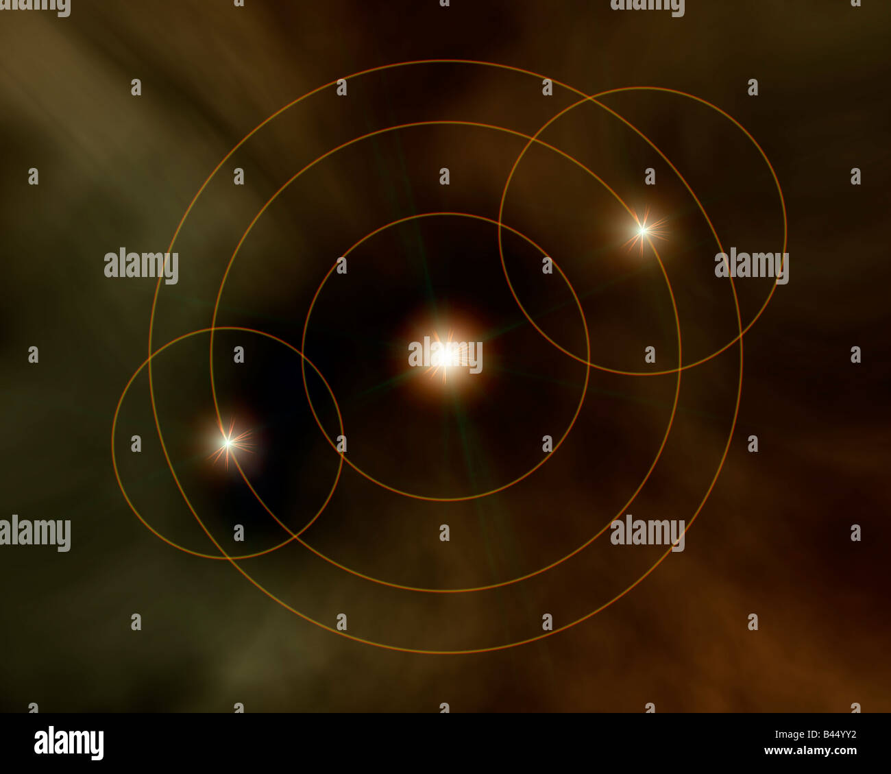 Un Trinary sistema Star. Foto Stock