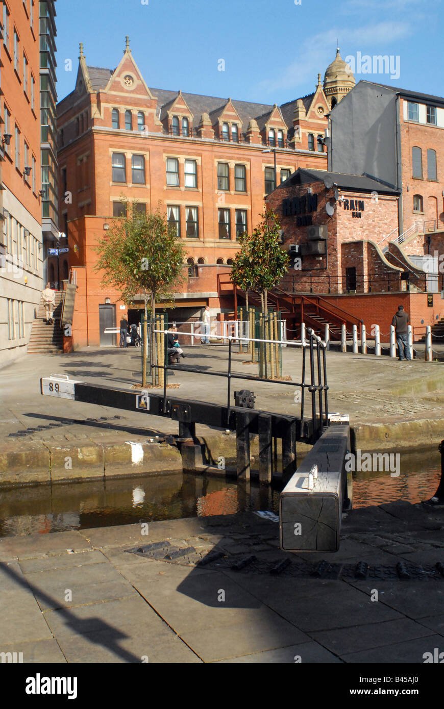 Ponte sul canale di acqua si blocca Manchester Foto Stock