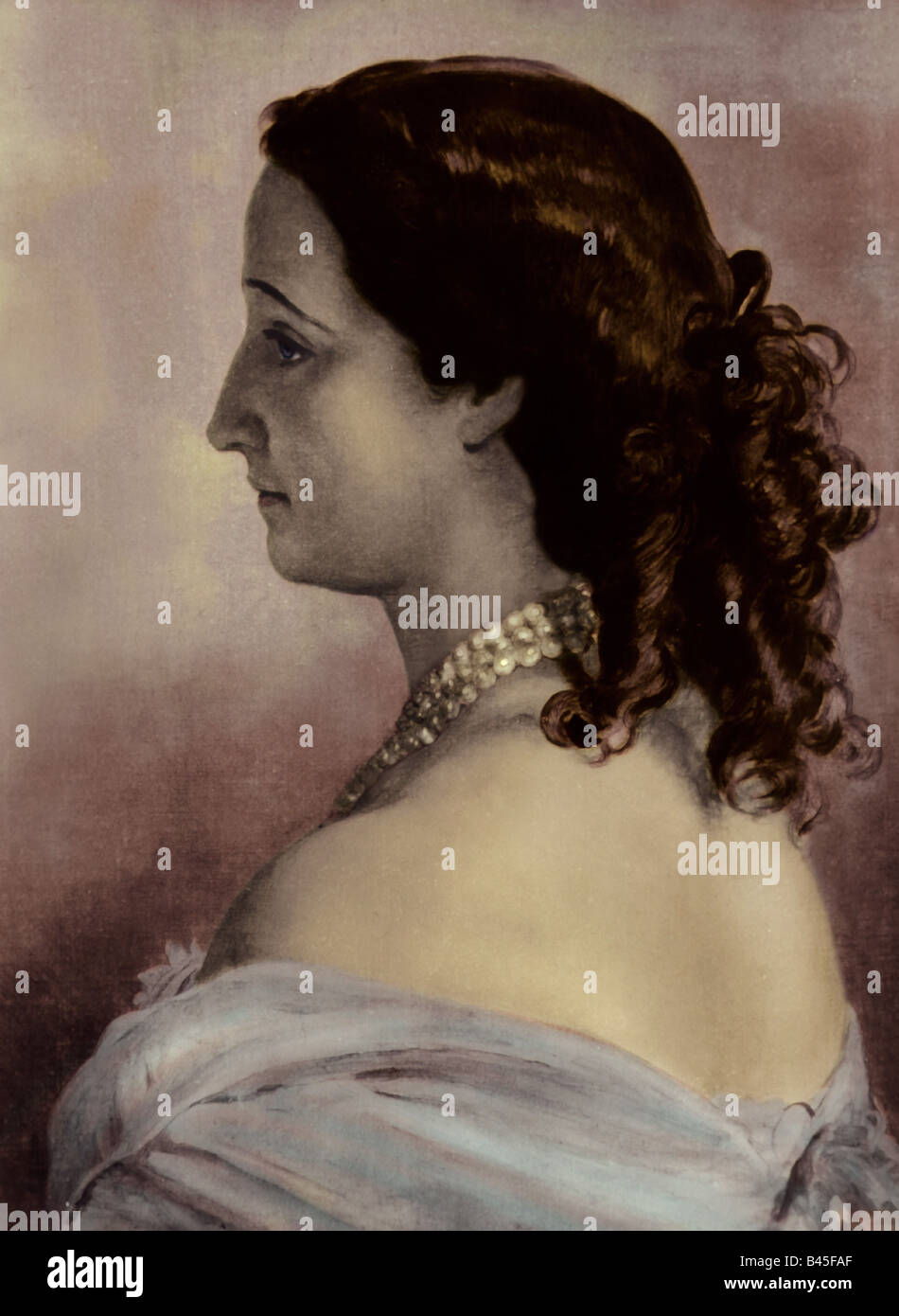 Eugenie, 5.51826 - 11.7.1920, Empress Consort di Francia 30.1.1853 - 4.9.1870, ritratto, illustrazione contemporanea, successivamente colorato, , Foto Stock