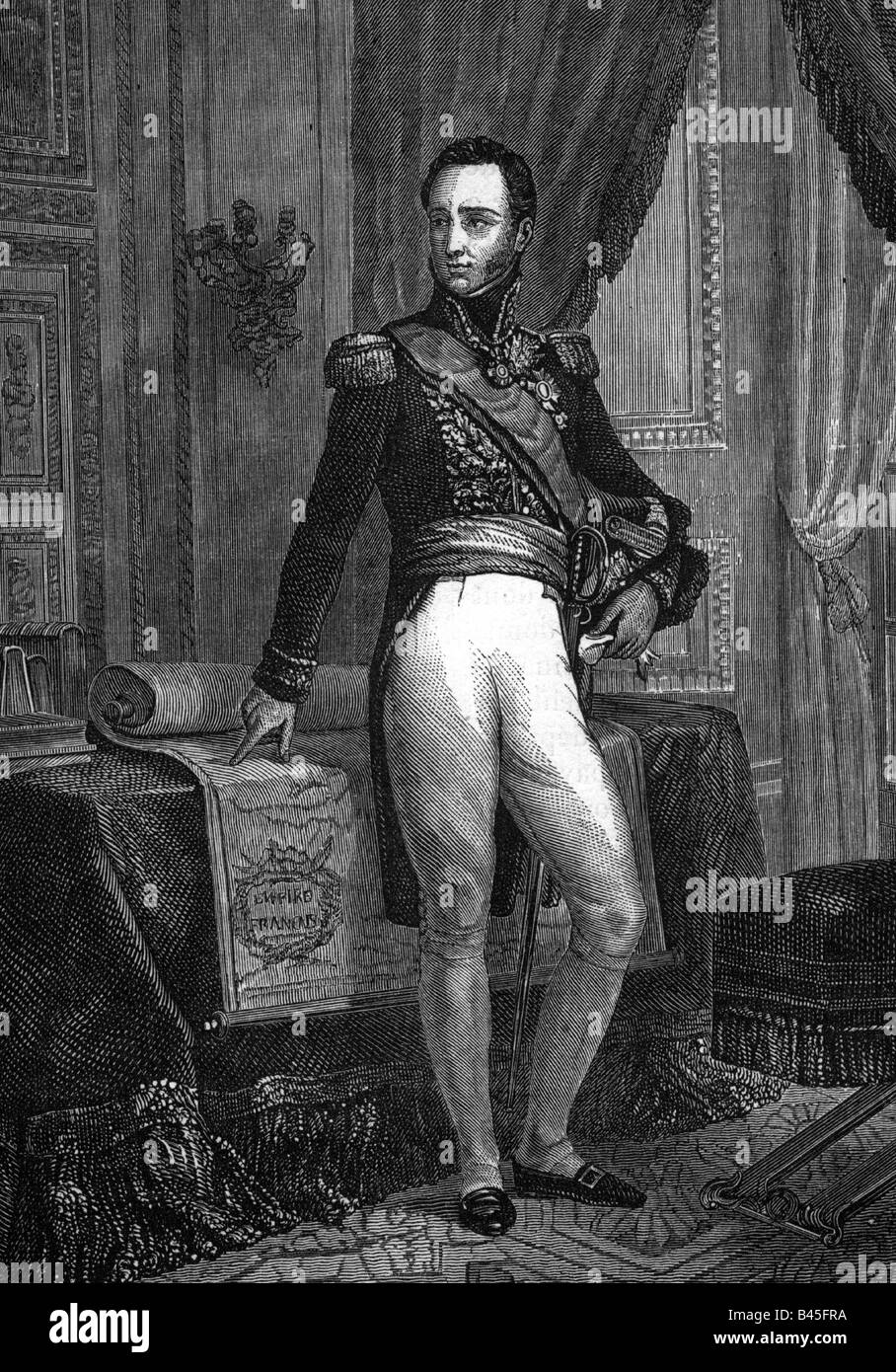 Caulaincourt, Armand Augustin de, 9.12.1772 - 19.2.1827, generale e politico francese, a lunghezza intera, incisione in legno, 19th secolo, , Foto Stock