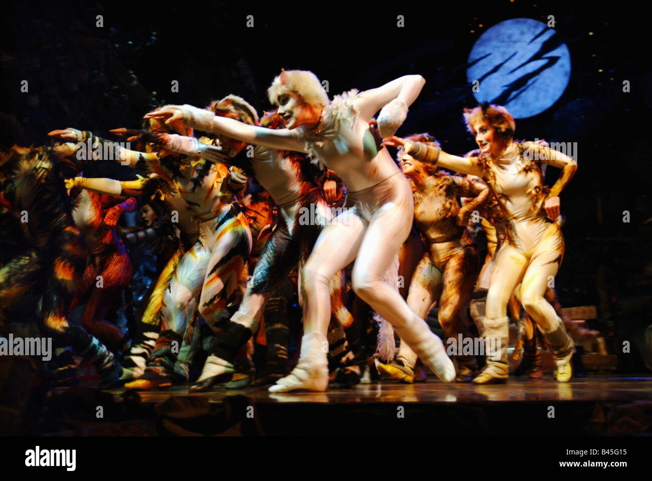 Teatro/teatro, teatro musicale, gatti, composto da Andrew Lloyd Webber, scena 'Apertura', insieme sul palco, Deutsches Theater Monaco di Baviera, 1.4.2005, ballerini, dancing, gatto, a piena lunghezza e dopo le poesie di T.S.Eliot, 'Old Possum il libro di pratica Gatti ", opossum, Additional-Rights-Clearance-Info-Not-Available Foto Stock