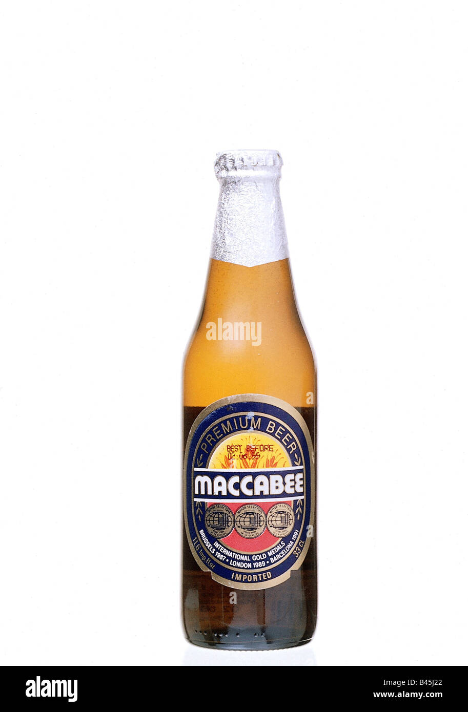Alimenti e bevande, alcool, birra, bottiglia 'Maccabee birra Premium", il ritmo delle industrie della birra, Israele, bottiglie, Additional-Rights-Clearance-Info-Not-Available Foto Stock