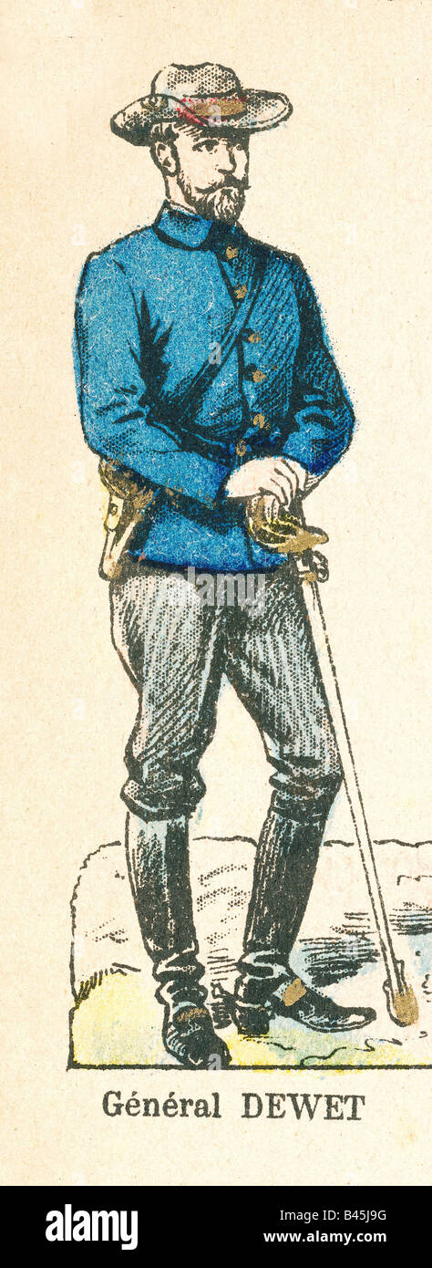 Eventi, Seconda guerra Boer 1899 - 1902, esercito Boer, generale Christiaan De Wet, stampa, 1900, dettaglio, serie 'la Guerre de Transvaal', pubblicato da Marcel Vance et ses fils, Pont-a-Mousson, Francia, , Foto Stock