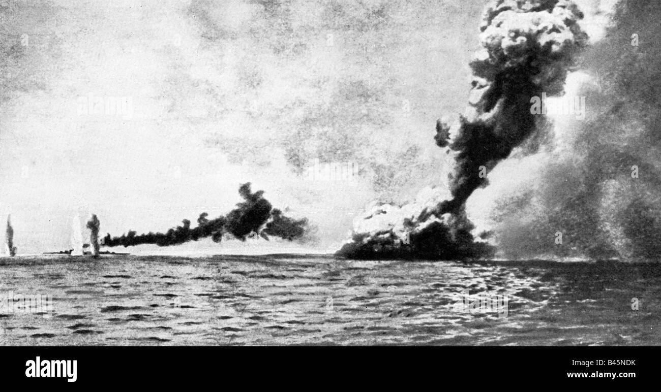 Eventi, Prima guerra mondiale / prima guerra mondiale, guerra navale, battaglia di Jutland 31.5.1916 - 1.6.1916, esplosione della HMS 'Queen Mary', Foto Stock