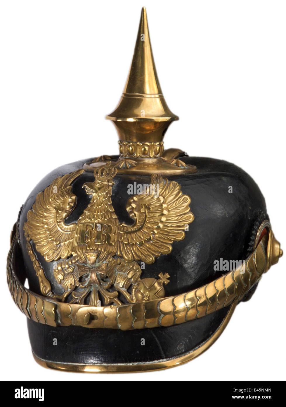 Armi/braccia, braccia protettive, caschi, casco in pelle per ufficiali di riserva di unità di trasporto, Germania, tip 1897, Pickelhaube, casco spizato, Prussia, , Foto Stock