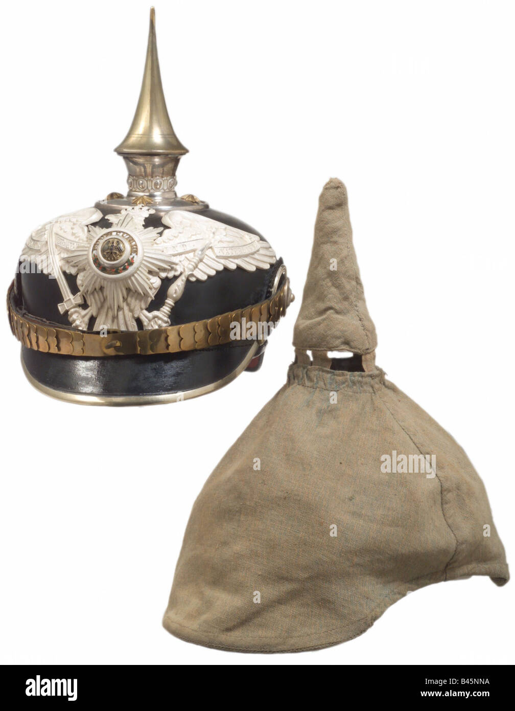 Armi/braccia, bracci di protezione, caschi, casco in pelle per ufficiali delle Guardie tedesche Pioneer Batallion, circa 1910, Pickelhaube, casco spizato, Germania, Prussia, , Foto Stock