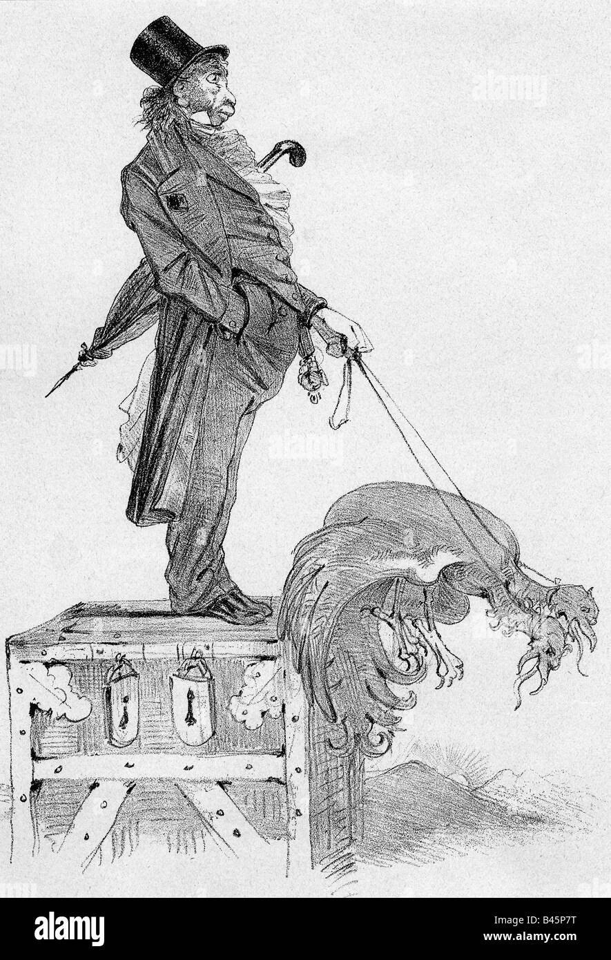 Rothschild, Amschel Mayer Baron von, 12.6.1773 - 6.12.1855, banchiere tedesco (figlio di Mayer Amschel), caricatura, 'come Amschel Rotschild sta sterzando il mondo', disegno, Francoforte sul principale, circa 1840, Foto Stock
