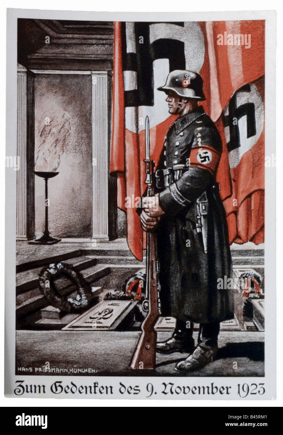 Nazismo/nazionalsocialismo, propaganda, rimeberanza alla Beer Hall Putsch 9.11.1923, disegno Di Friedmann, Monaco 1930s, 30s, Germania nazista, Terzo Reich, Foto Stock