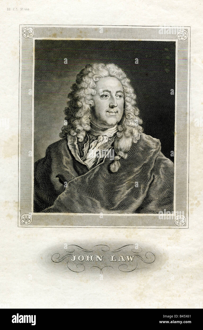 Diritto, Giovanni, 1671 - 21.3.1729, economista scozzese, ritratto, incisione del XIX secolo, banchiere, Gran Bretagna, XVIII secolo , artista del diritto d'autore non deve essere cancellata Foto Stock