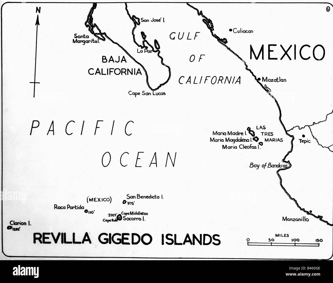 Cartografia, mappe, America, Messico, Isole Revilla Gigedo, Golfo di California, circa 1960, Foto Stock
