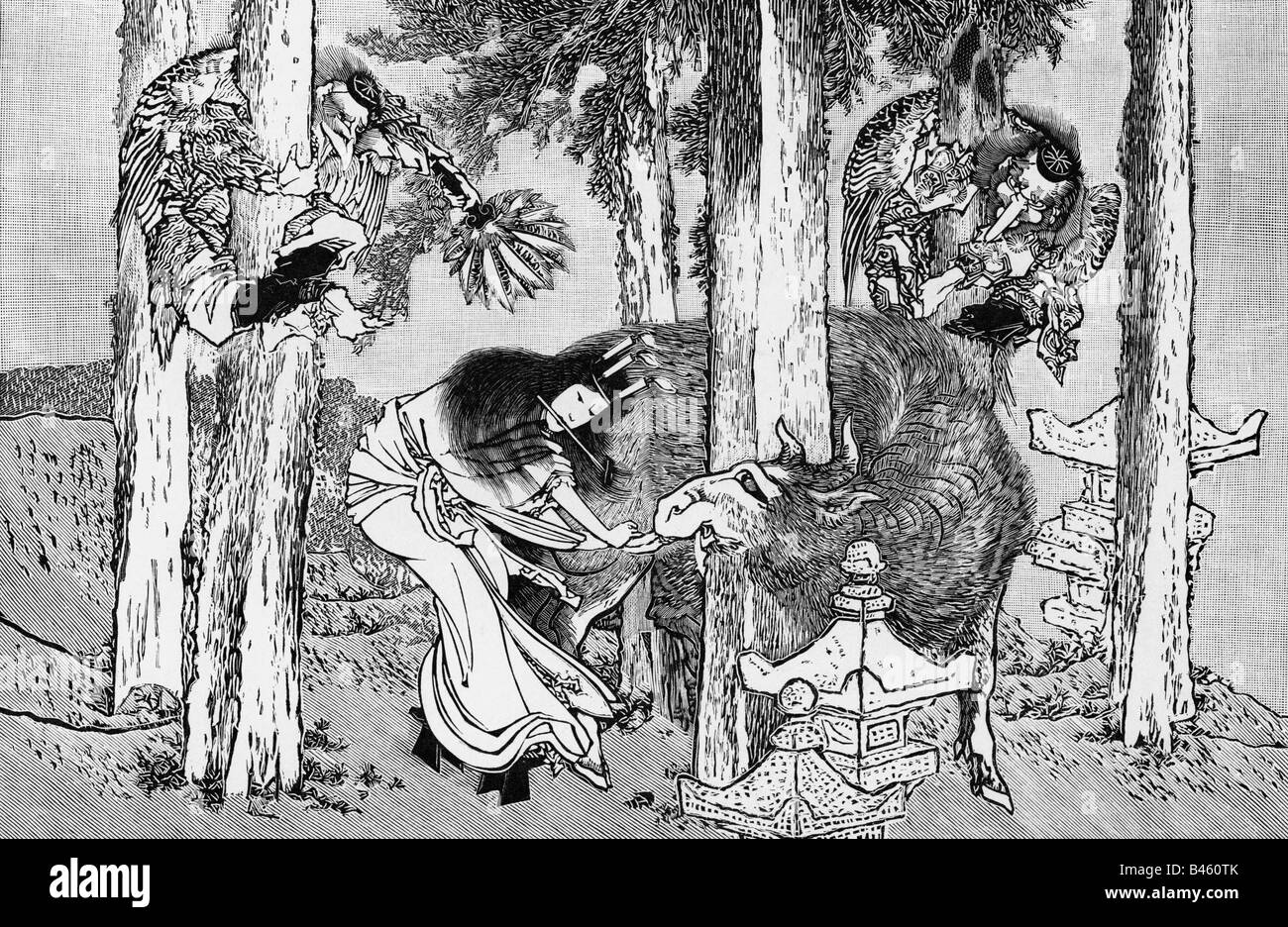 Superstizione, Giappone, magia, vendetta incantesimo di una sposa sinistra, incisione dopo legno tagliato da Katsushika Hokusai, 1st metà 19th secolo, stregoneria, favoloso animale, donna, donne, Asia, belle arti, Edo periodo, storico, storico, persone, femmina, Foto Stock